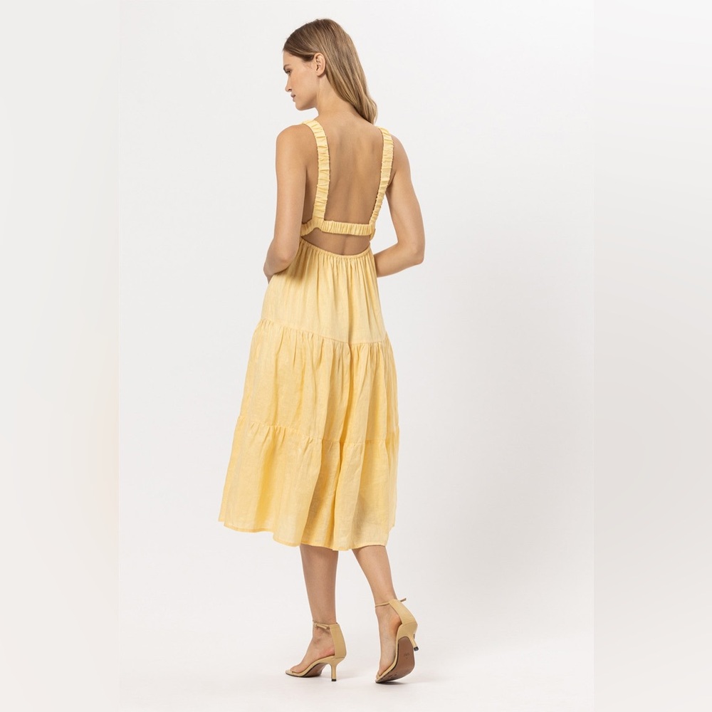 NWT Lusana Jorden Open Back Yellow Midi Dress - Picture 3 of 11